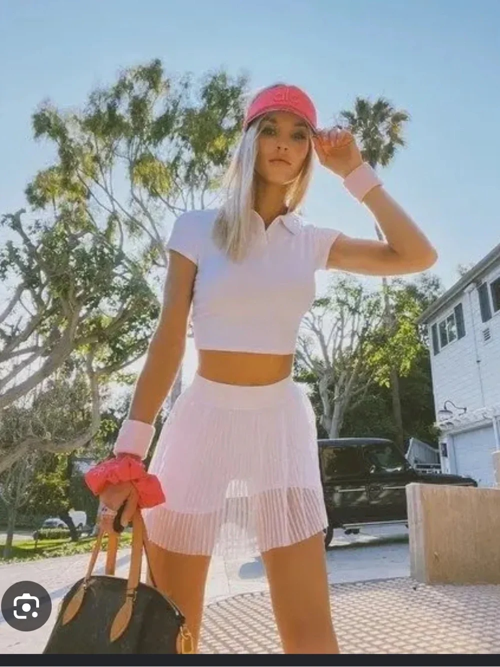 ALO Yoga White Pleated Skater Skirt